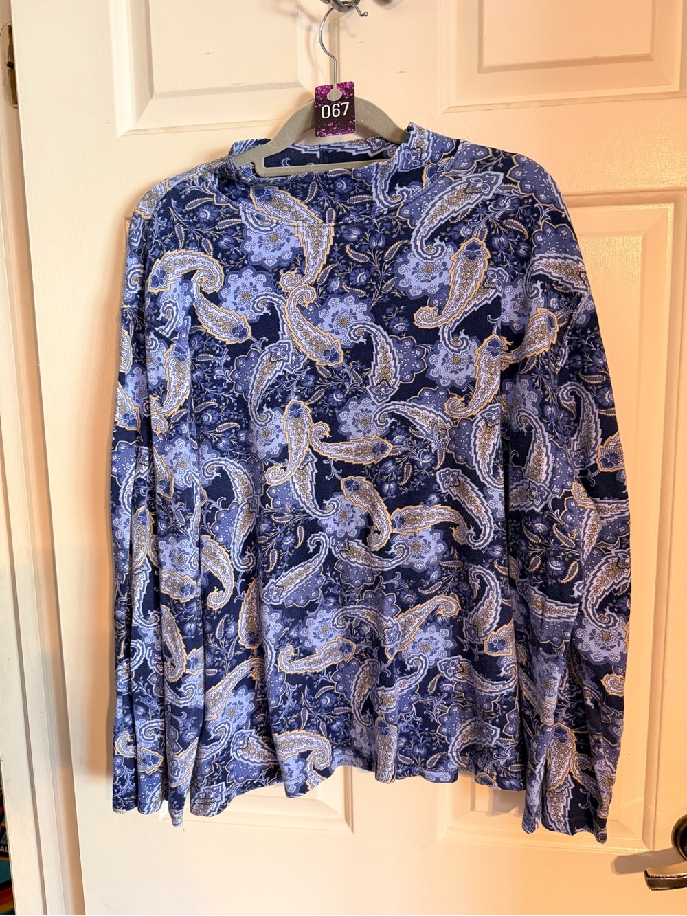 Karen Scott Navy and Light Blue Paisley Crewneck Sweater